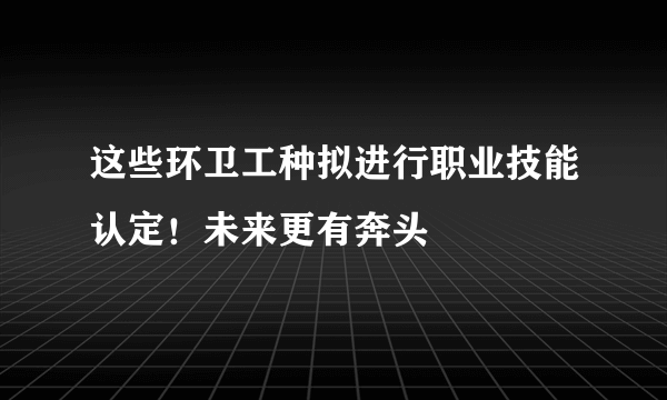 这些环卫工种拟进行职业技能认定！未来更有奔头