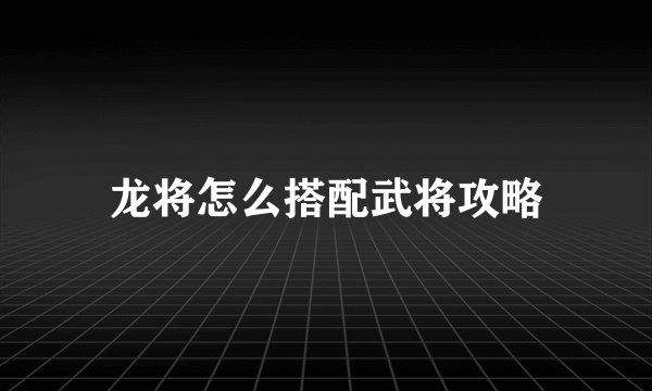 龙将怎么搭配武将攻略