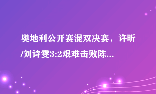 奥地利公开赛混双决赛，许昕/刘诗雯3:2艰难击败陈建安/郑怡静拿到冠军，你怎么看？