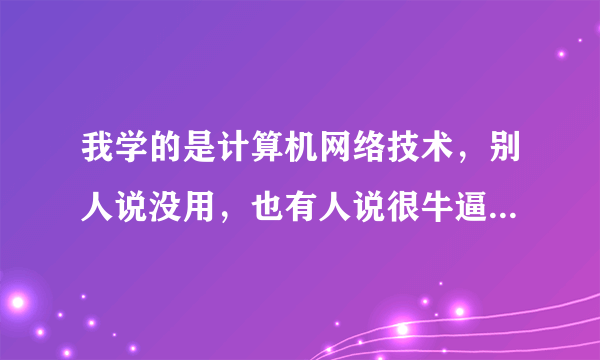 我学的是计算机网络技术，别人说没用，也有人说很牛逼，到底谁说的是真的？这个专业到底好不好？难学吗？