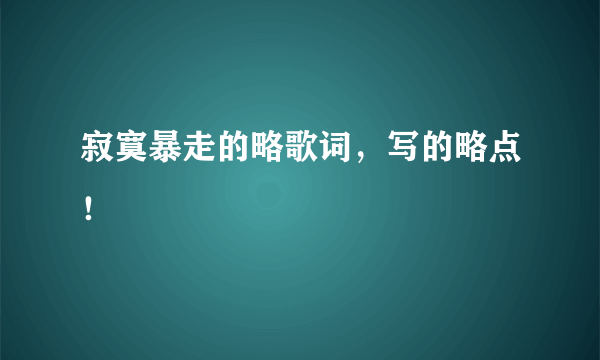 寂寞暴走的略歌词，写的略点！