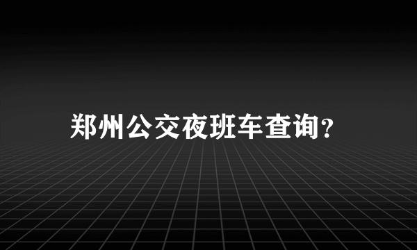 郑州公交夜班车查询？