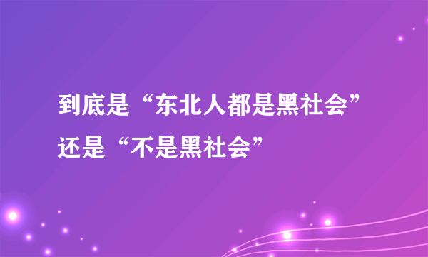 到底是“东北人都是黑社会”还是“不是黑社会”