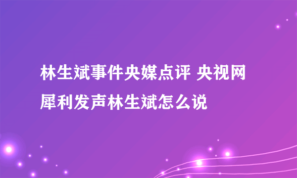 林生斌事件央媒点评 央视网犀利发声林生斌怎么说