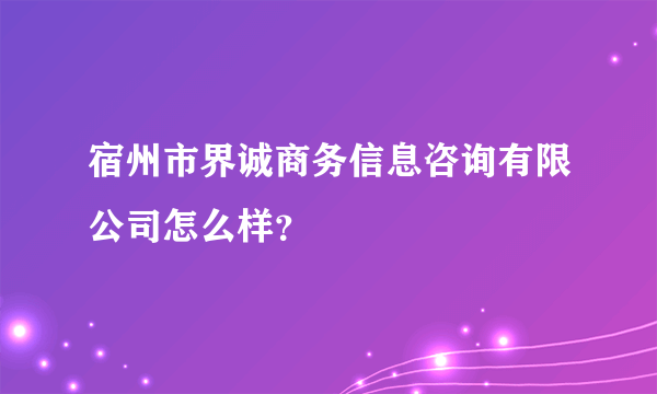 宿州市界诚商务信息咨询有限公司怎么样？