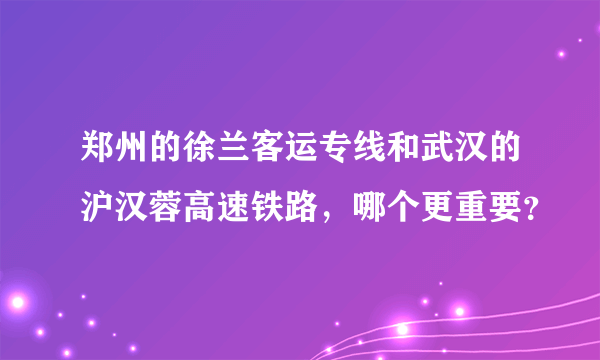 郑州的徐兰客运专线和武汉的沪汉蓉高速铁路，哪个更重要？