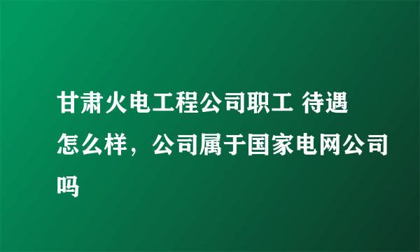 甘肃火电工程公司职工 待遇怎么样，公司属于国家电网公司吗