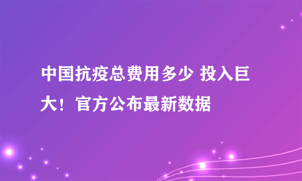 中国抗疫总费用多少 投入巨大！官方公布最新数据