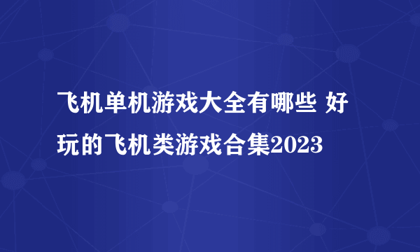 飞机单机游戏大全有哪些 好玩的飞机类游戏合集2023