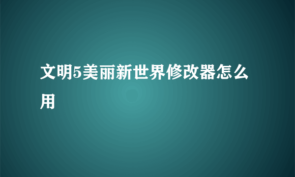 文明5美丽新世界修改器怎么用