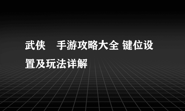 武侠乂手游攻略大全 键位设置及玩法详解