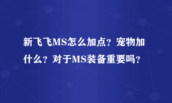 新飞飞MS怎么加点？宠物加什么？对于MS装备重要吗？