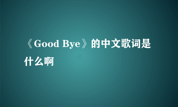 《Good Bye》的中文歌词是什么啊