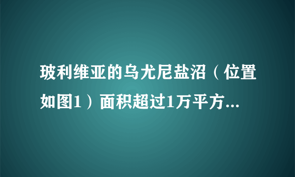 玻利维亚的乌尤尼盐沼（位置如图1）面积超过1万平方千米，是世界上面积最大的盐沼，被称为“天空之镜”。它的常态是由厚达数米盐壳覆盖着的巨大白色荒原，只有在短暂的雨季，才是名副其实的“天空之镜”。如图2为乌尤尼盐湖附近的年内各月降水量。据此完成3～4题。