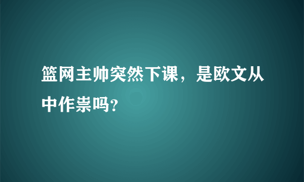 篮网主帅突然下课，是欧文从中作祟吗？