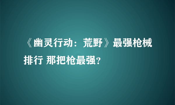 《幽灵行动：荒野》最强枪械排行 那把枪最强？