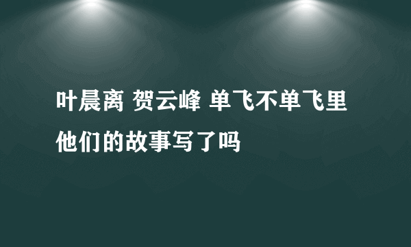 叶晨离 贺云峰 单飞不单飞里 他们的故事写了吗