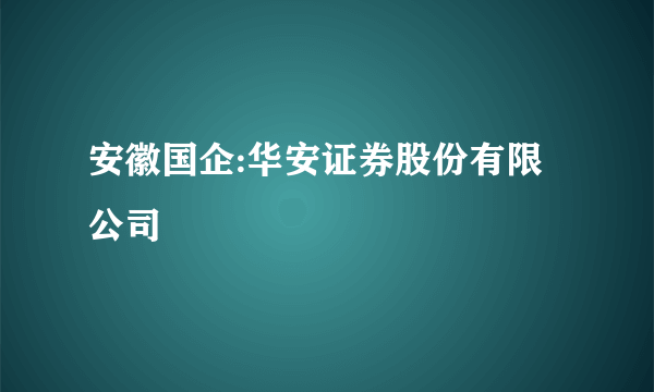 安徽国企:华安证券股份有限公司