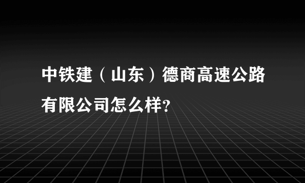 中铁建（山东）德商高速公路有限公司怎么样？