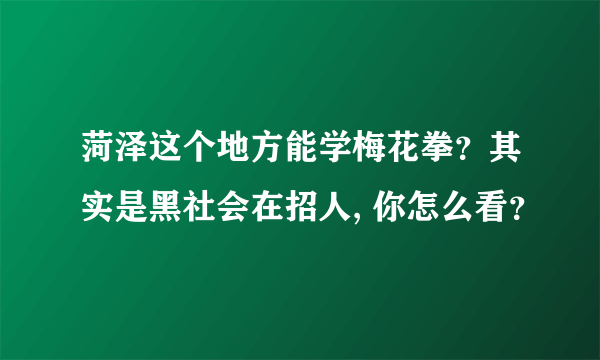 菏泽这个地方能学梅花拳？其实是黑社会在招人, 你怎么看？