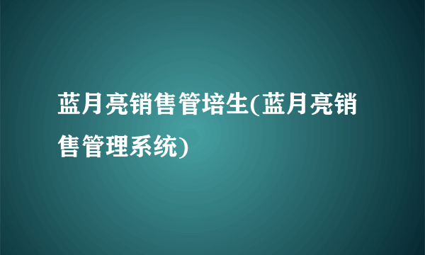 蓝月亮销售管培生(蓝月亮销售管理系统)