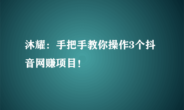 沐耀：手把手教你操作3个抖音网赚项目！