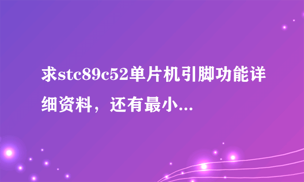 求stc89c52单片机引脚功能详细资料，还有最小系统原理图，晶振电路和复位电路。谢谢