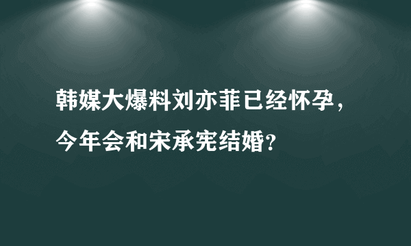 韩媒大爆料刘亦菲已经怀孕，今年会和宋承宪结婚？