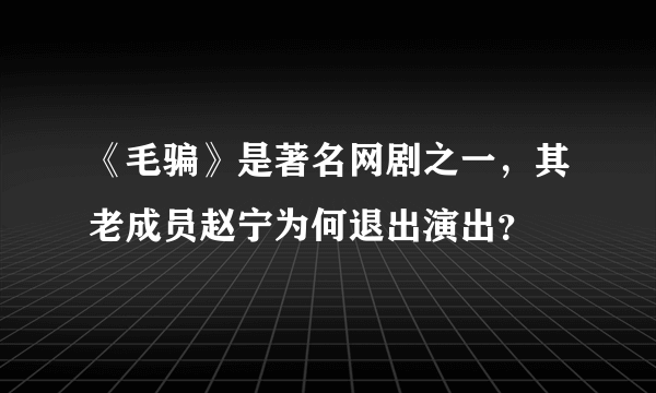 《毛骗》是著名网剧之一，其老成员赵宁为何退出演出？