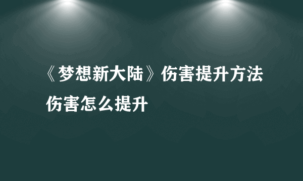 《梦想新大陆》伤害提升方法 伤害怎么提升