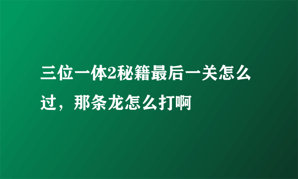 三位一体2秘籍最后一关怎么过，那条龙怎么打啊