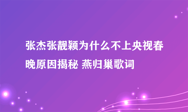 张杰张靓颖为什么不上央视春晚原因揭秘 燕归巢歌词