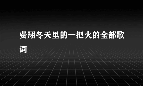 费翔冬天里的一把火的全部歌词