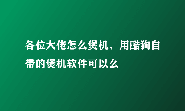 各位大佬怎么煲机，用酷狗自带的煲机软件可以么