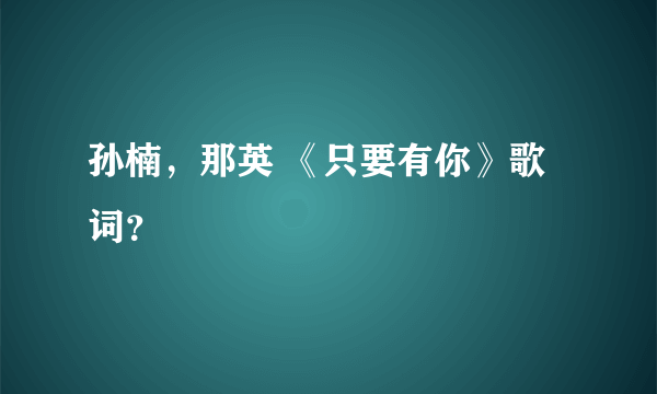 孙楠，那英 《只要有你》歌词？