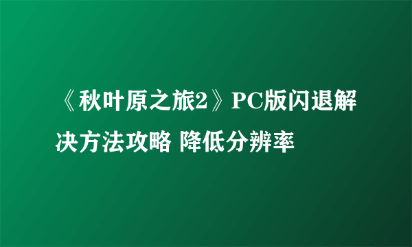 《秋叶原之旅2》PC版闪退解决方法攻略 降低分辨率