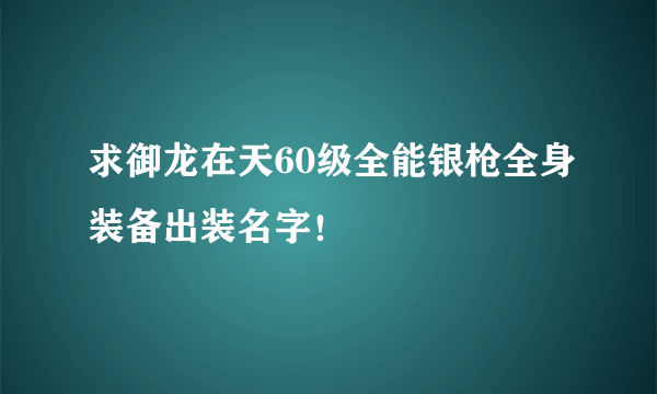 求御龙在天60级全能银枪全身装备出装名字！