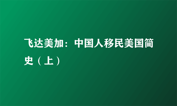 飞达美加：中国人移民美国简史（上）