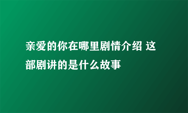 亲爱的你在哪里剧情介绍 这部剧讲的是什么故事