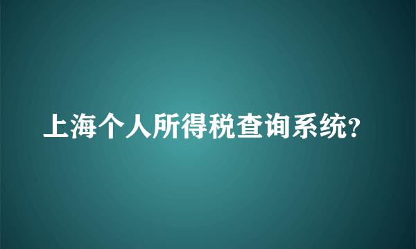 上海个人所得税查询系统？