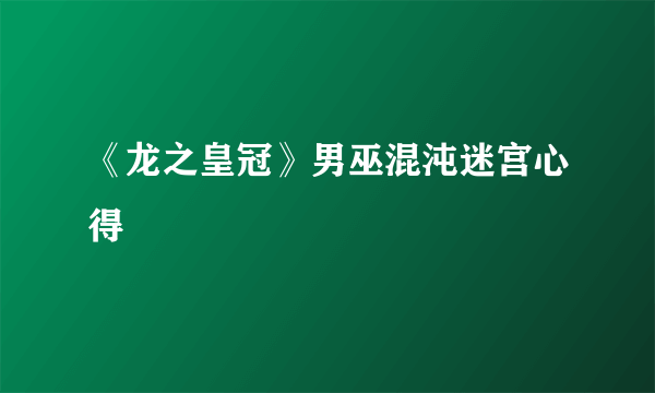 《龙之皇冠》男巫混沌迷宫心得