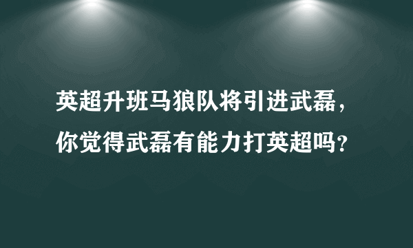 英超升班马狼队将引进武磊，你觉得武磊有能力打英超吗？