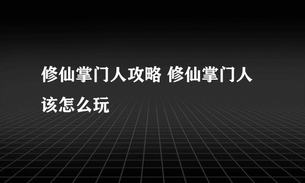 修仙掌门人攻略 修仙掌门人该怎么玩