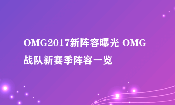 OMG2017新阵容曝光 OMG战队新赛季阵容一览