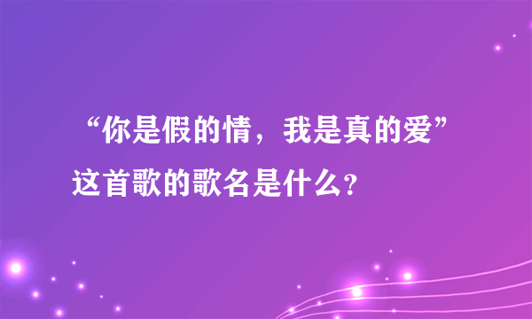 “你是假的情，我是真的爱”这首歌的歌名是什么？