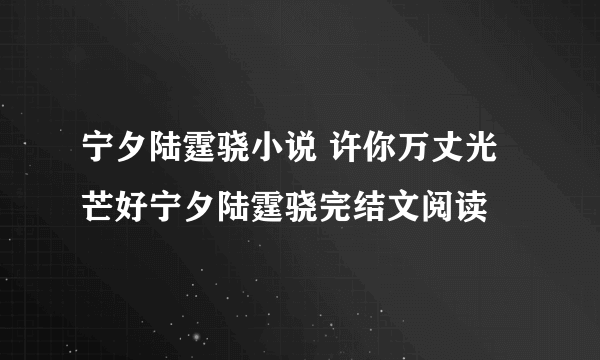 宁夕陆霆骁小说 许你万丈光芒好宁夕陆霆骁完结文阅读