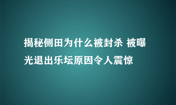 揭秘侧田为什么被封杀 被曝光退出乐坛原因令人震惊