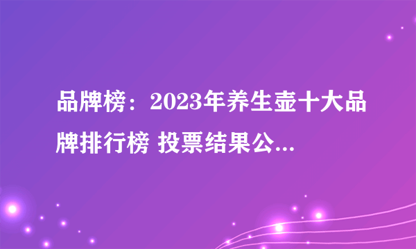 品牌榜：2023年养生壶十大品牌排行榜 投票结果公布【新】