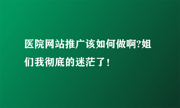 医院网站推广该如何做啊?姐们我彻底的迷茫了！