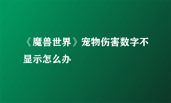 《魔兽世界》宠物伤害数字不显示怎么办